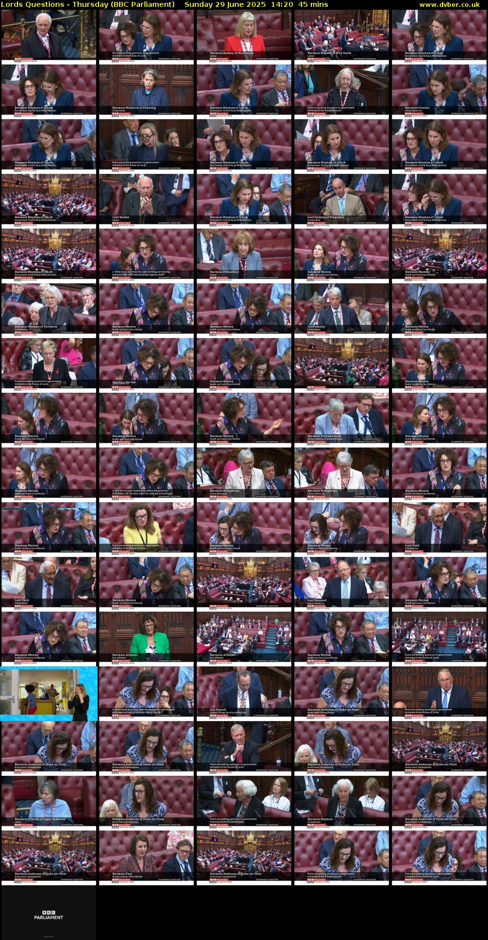 Lords Questions - Thursday (BBC Parliament) Sunday 29 June 2025 14:20 - 15:05