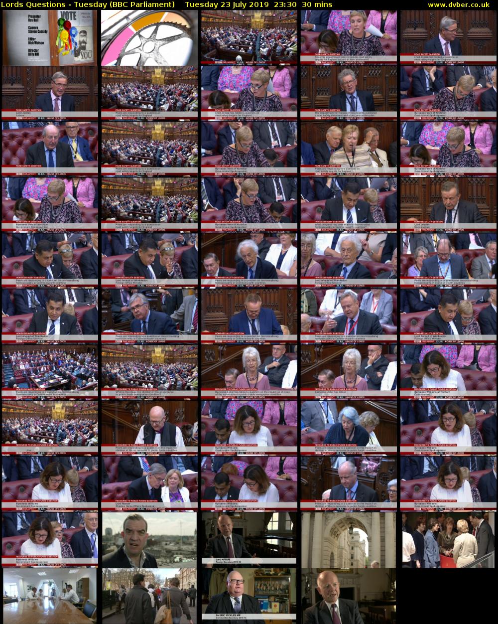 Lords Questions - Tuesday (BBC Parliament) Tuesday 23 July 2019 23:30 - 00:00