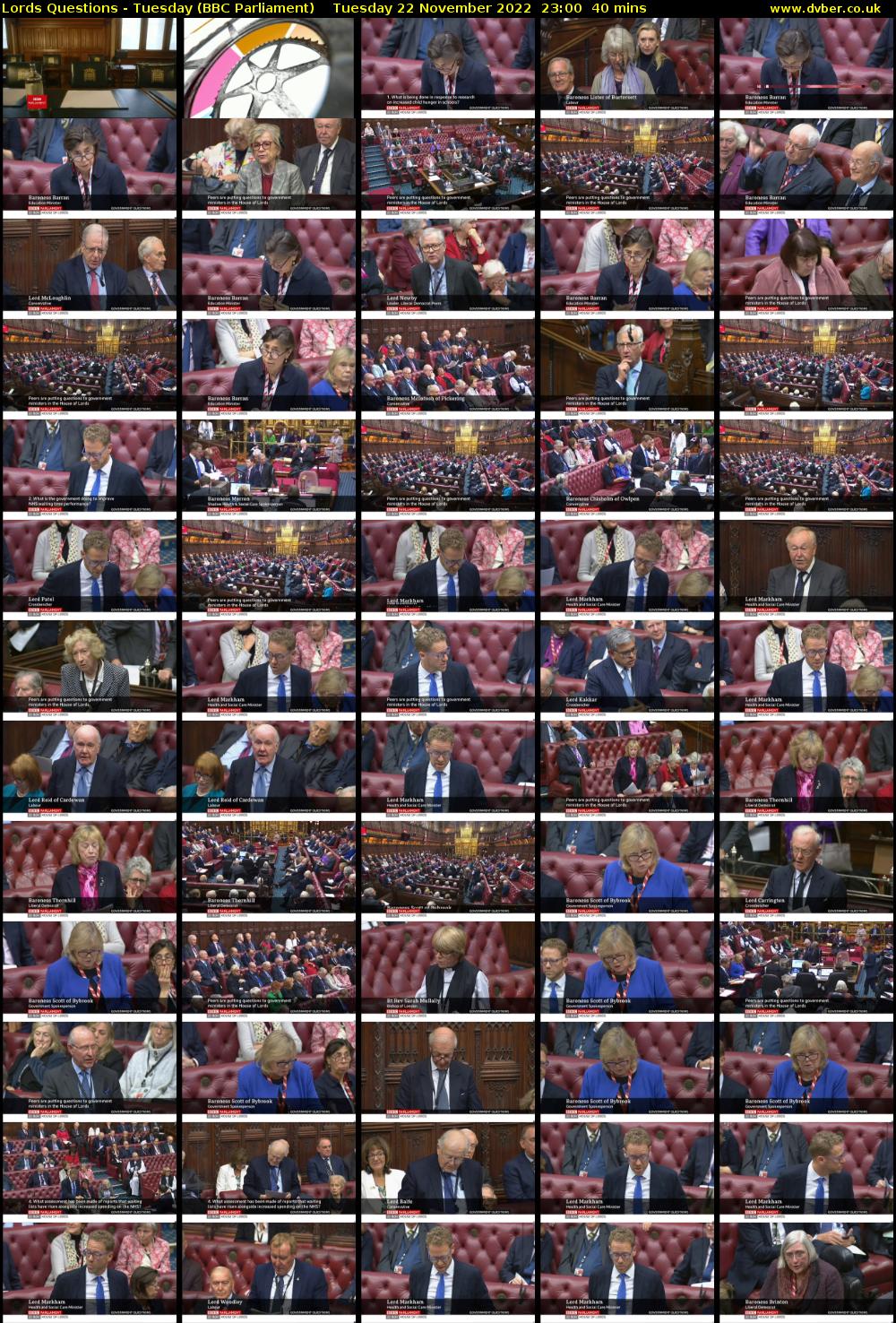 Lords Questions - Tuesday (BBC Parliament) Tuesday 22 November 2022 23:00 - 23:40