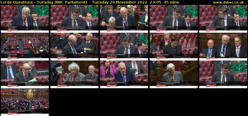 Lords Questions - Tuesday (BBC Parliament) Tuesday 29 November 2022 23:05 - 23:50