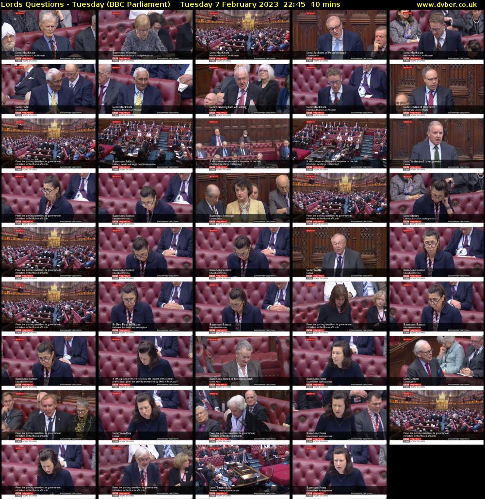 Lords Questions - Tuesday (BBC Parliament) Tuesday 7 February 2023 22:45 - 23:25