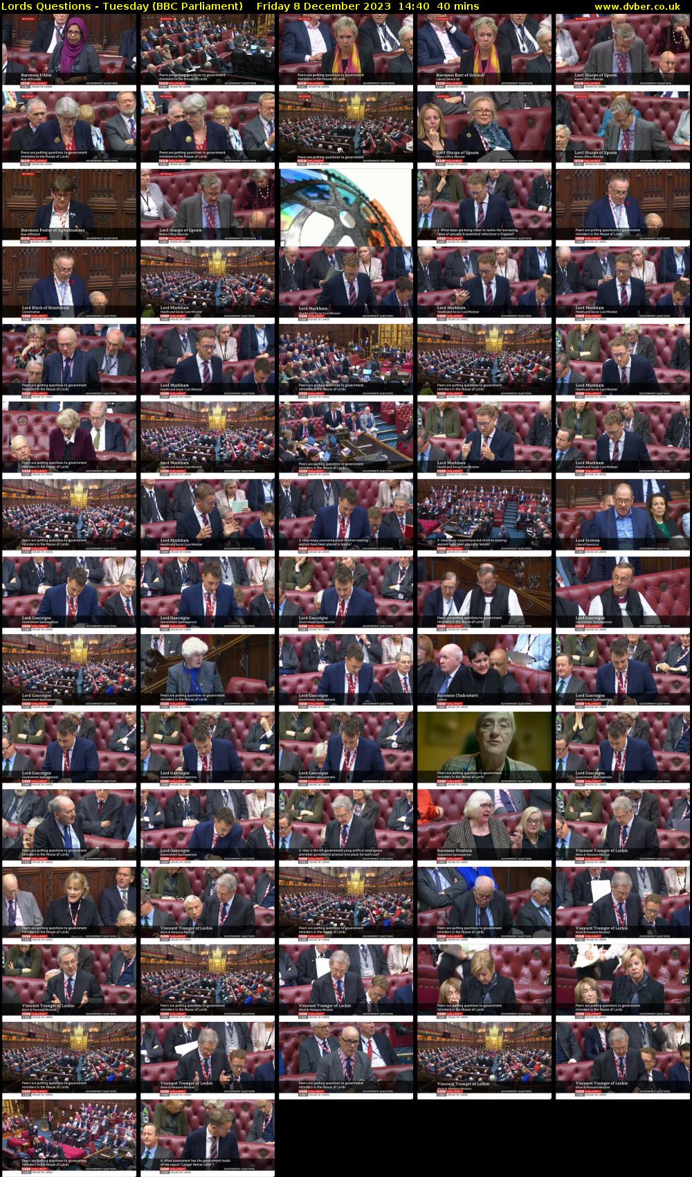 Lords Questions - Tuesday (BBC Parliament) Friday 8 December 2023 14:40 - 15:20