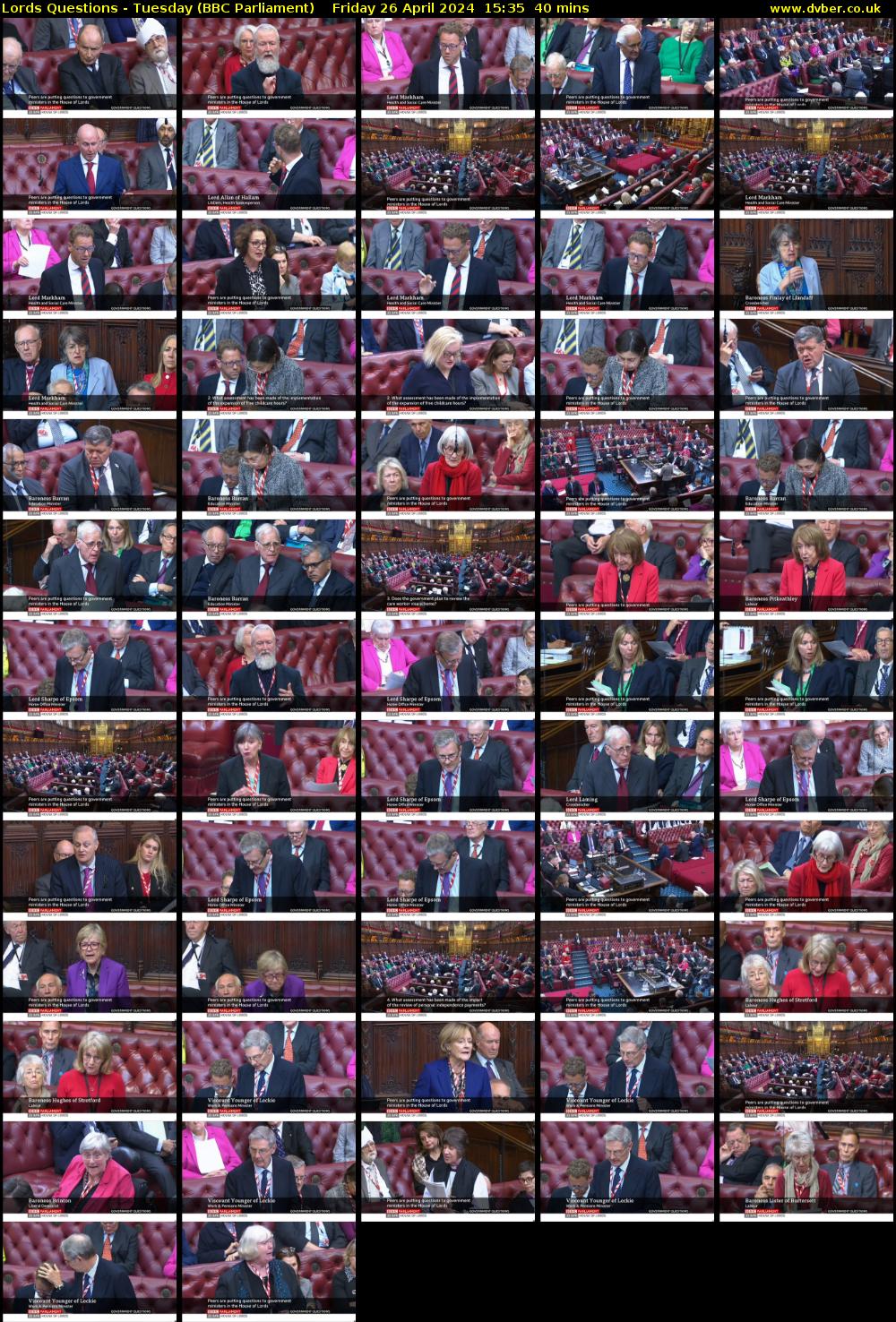 Lords Questions - Tuesday (BBC Parliament) Friday 26 April 2024 15:35 - 16:15