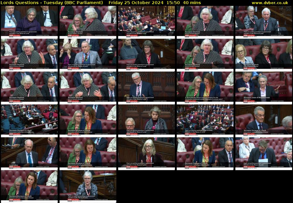 Lords Questions - Tuesday (BBC Parliament) Friday 25 October 2024 15:50 - 16:30