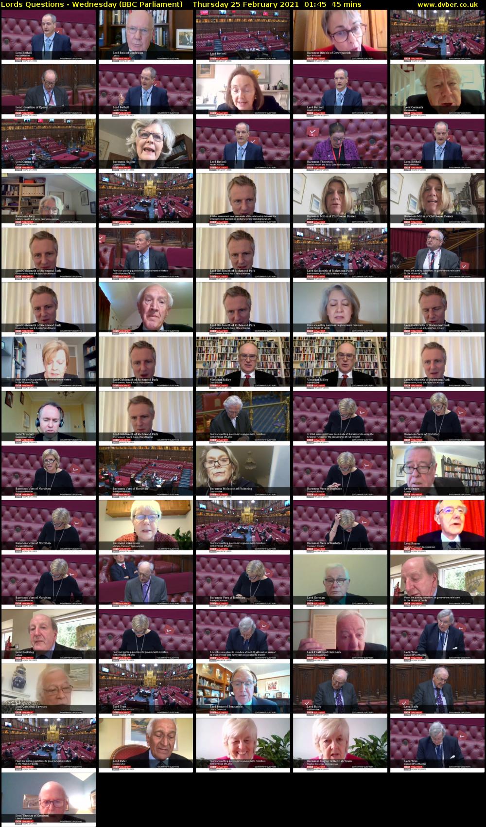 Lords Questions - Wednesday (BBC Parliament) Thursday 25 February 2021 01:45 - 02:30