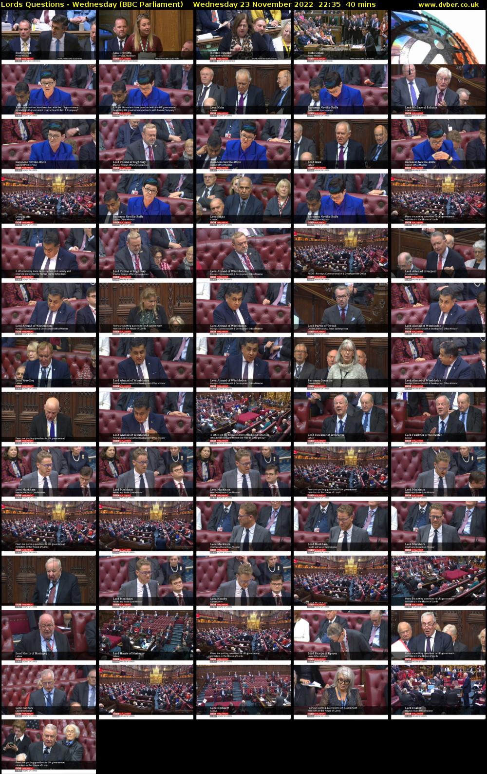 Lords Questions - Wednesday (BBC Parliament) Wednesday 23 November 2022 22:35 - 23:15