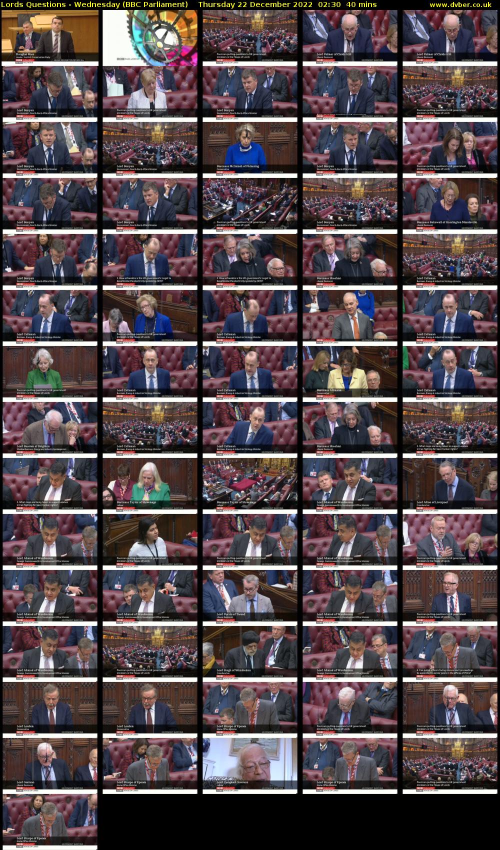 Lords Questions - Wednesday (BBC Parliament) Thursday 22 December 2022 02:30 - 03:10