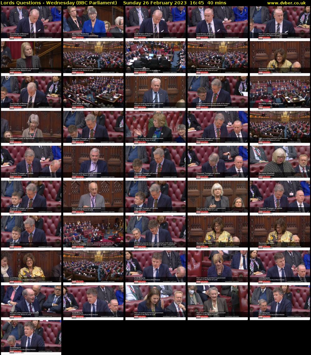 Lords Questions - Wednesday (BBC Parliament) Sunday 26 February 2023 16:45 - 17:25