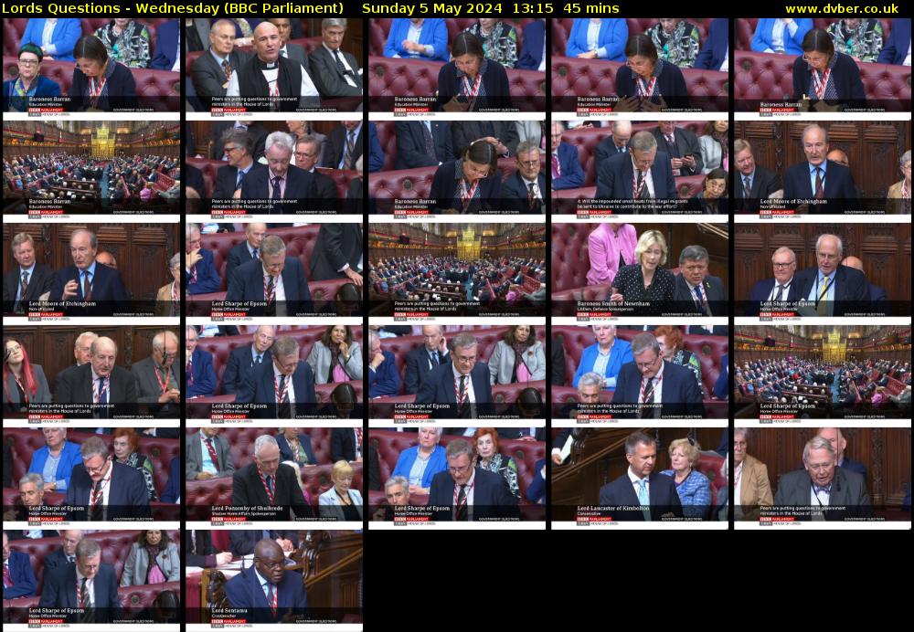 Lords Questions - Wednesday (BBC Parliament) Sunday 5 May 2024 13:15 - 14:00