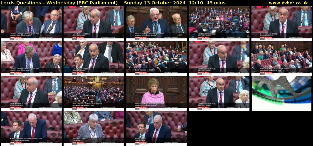 Lords Questions - Wednesday (BBC Parliament) Sunday 13 October 2024 12:10 - 12:55