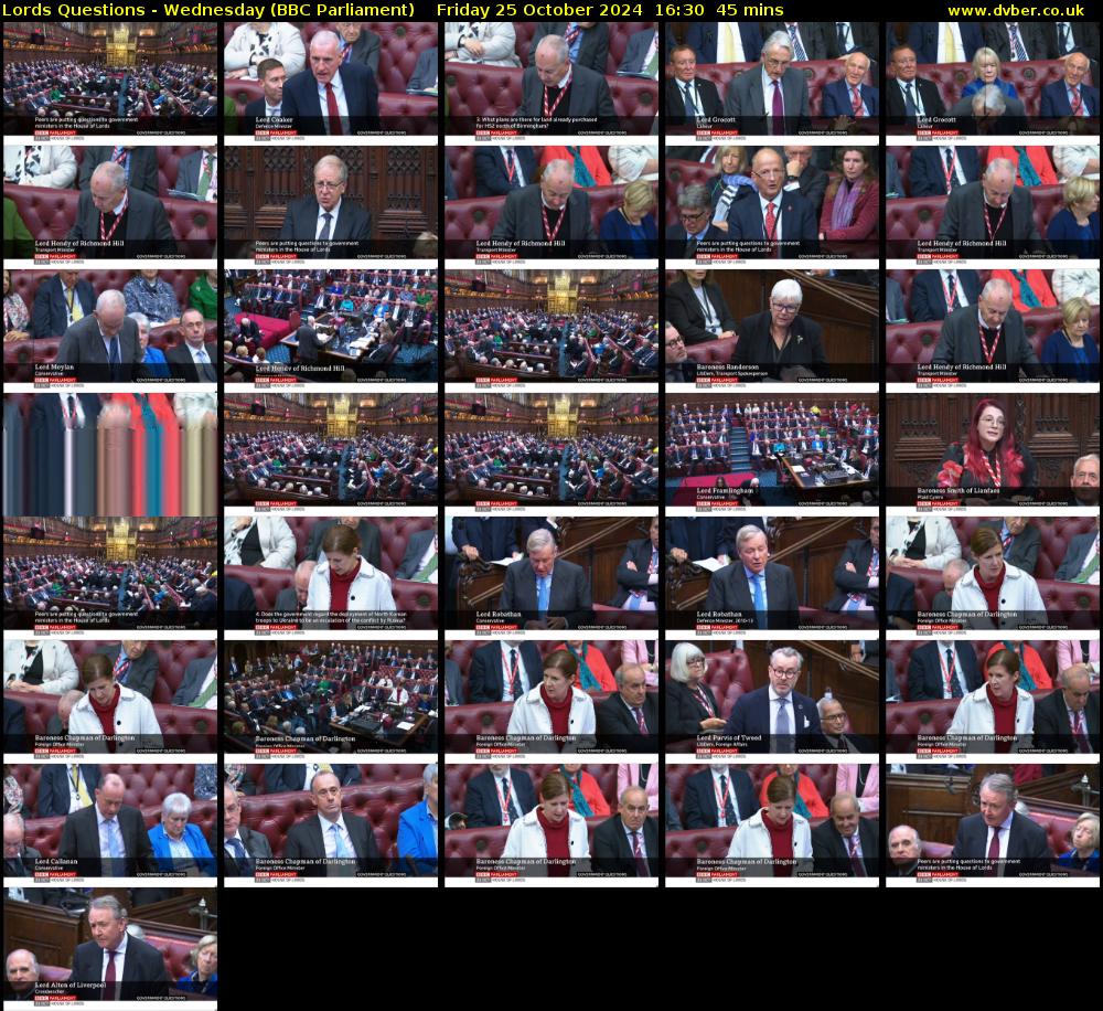 Lords Questions - Wednesday (BBC Parliament) Friday 25 October 2024 16:30 - 17:15