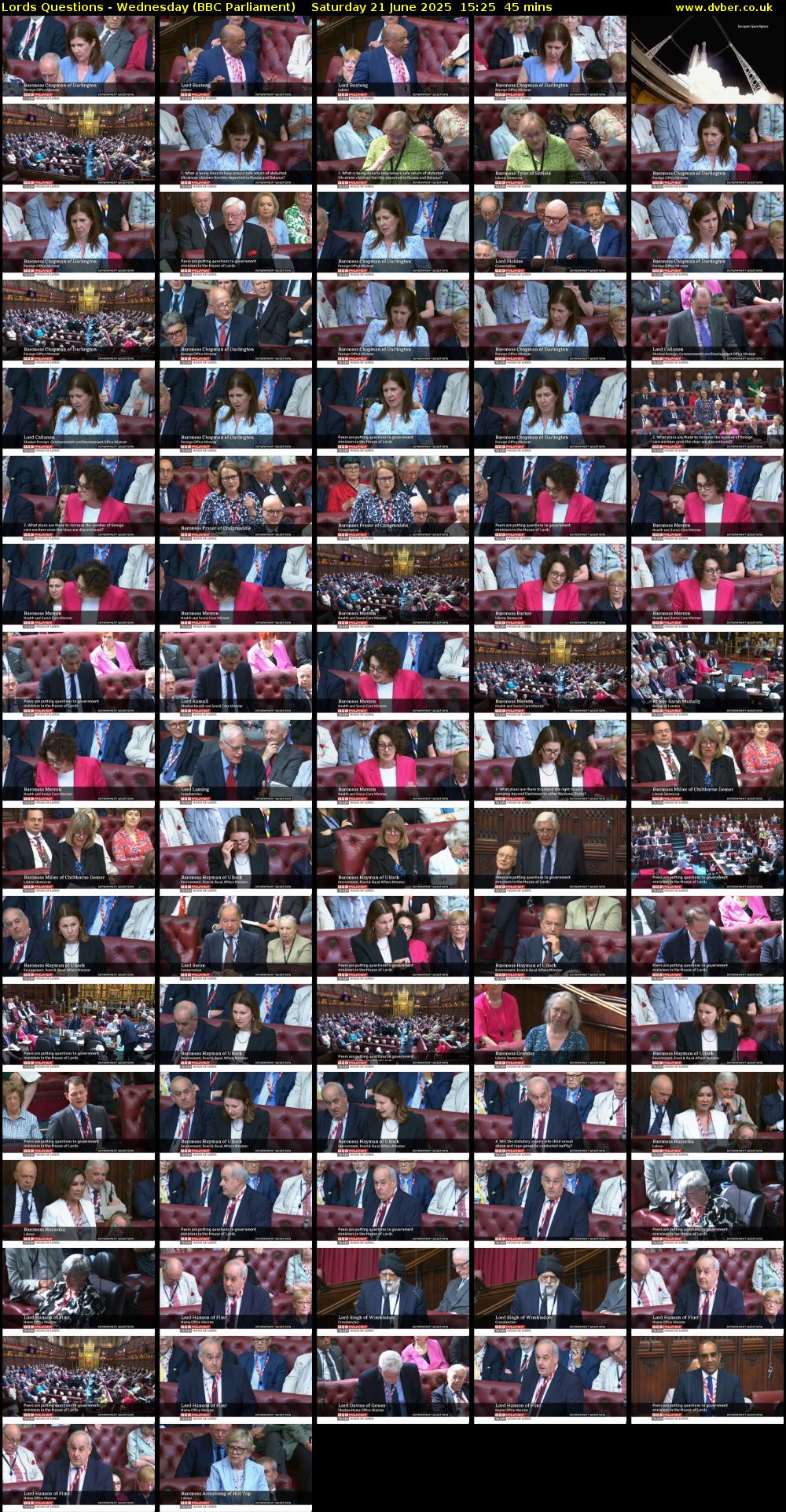 Lords Questions - Wednesday (BBC Parliament) Saturday 21 June 2025 15:25 - 16:10
