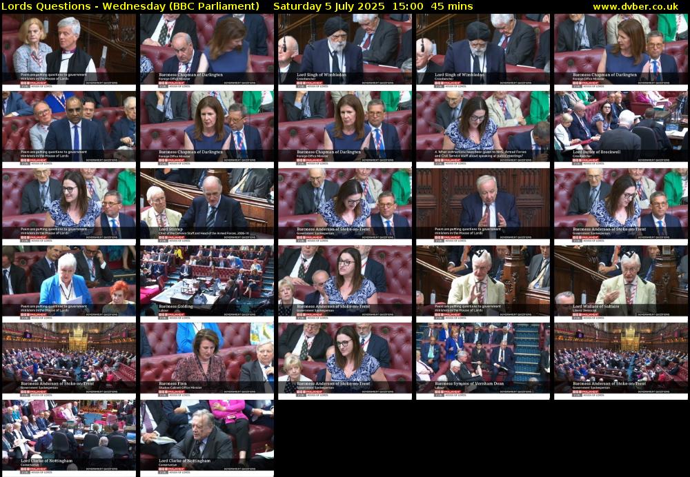 Lords Questions - Wednesday (BBC Parliament) Saturday 5 July 2025 15:00 - 15:45