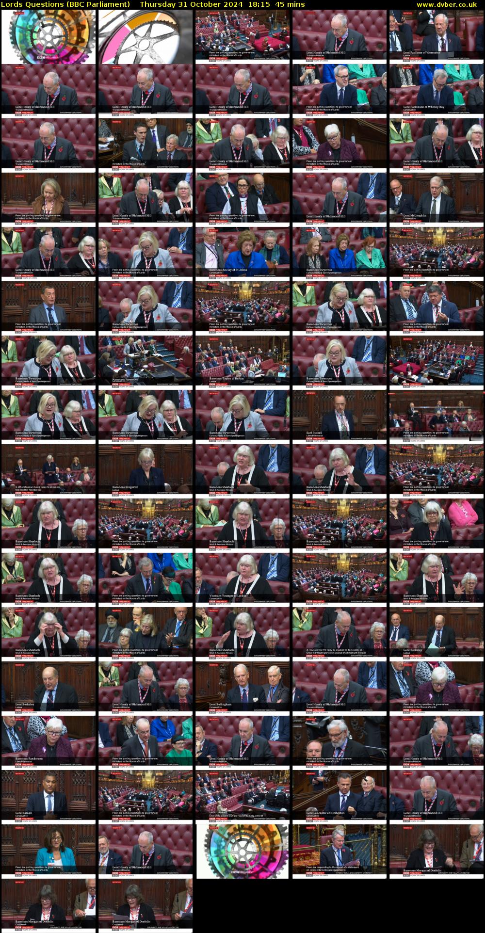 Lords Questions (BBC Parliament) Thursday 31 October 2024 18:15 - 19:00