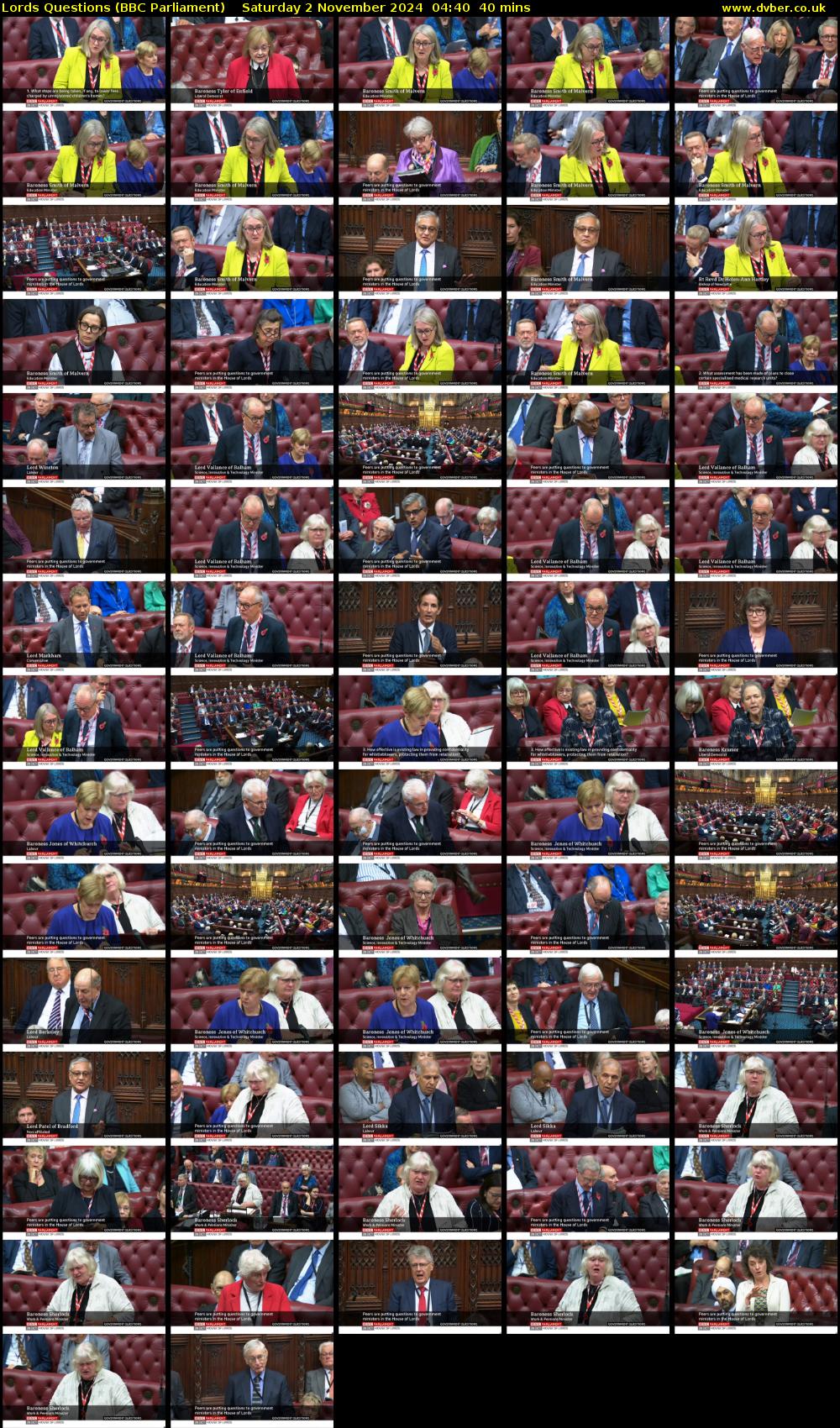 Lords Questions (BBC Parliament) Saturday 2 November 2024 04:40 - 05:20