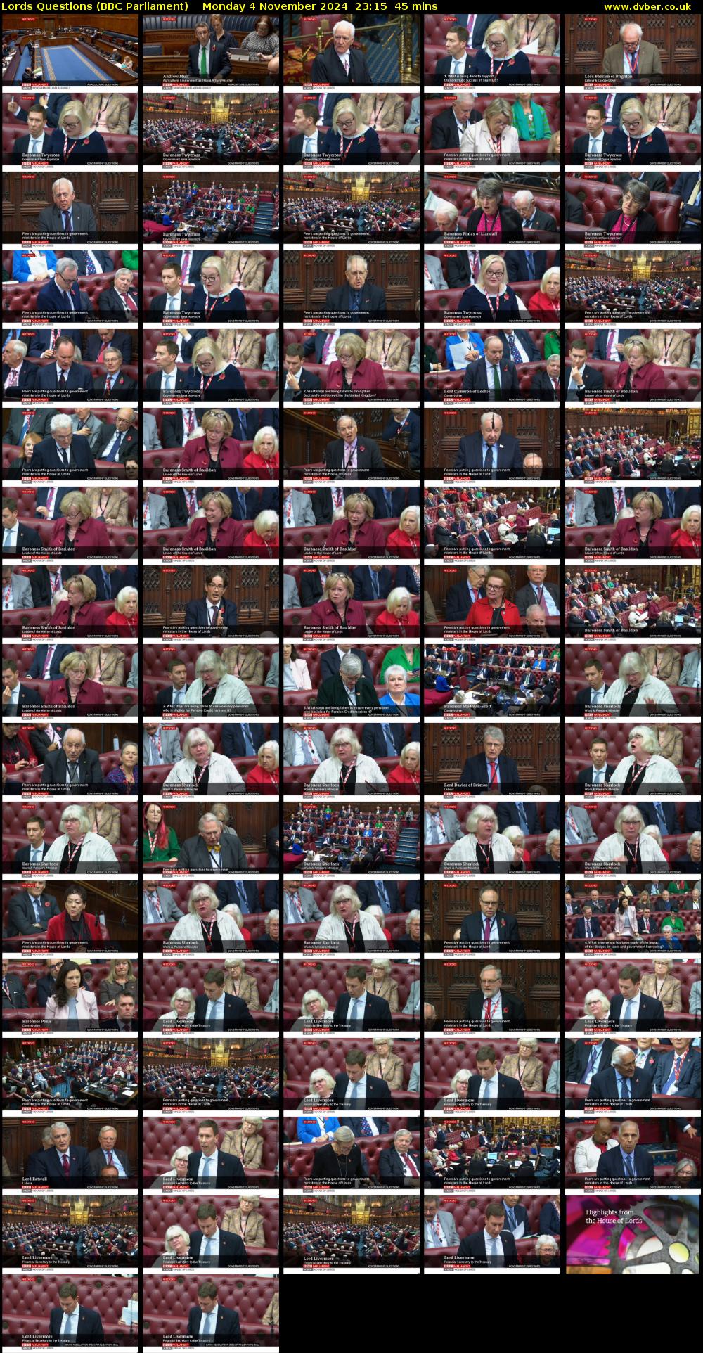 Lords Questions (BBC Parliament) Monday 4 November 2024 23:15 - 00:00