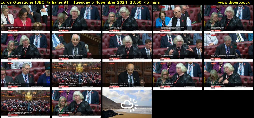 Lords Questions (BBC Parliament) Tuesday 5 November 2024 23:00 - 23:45