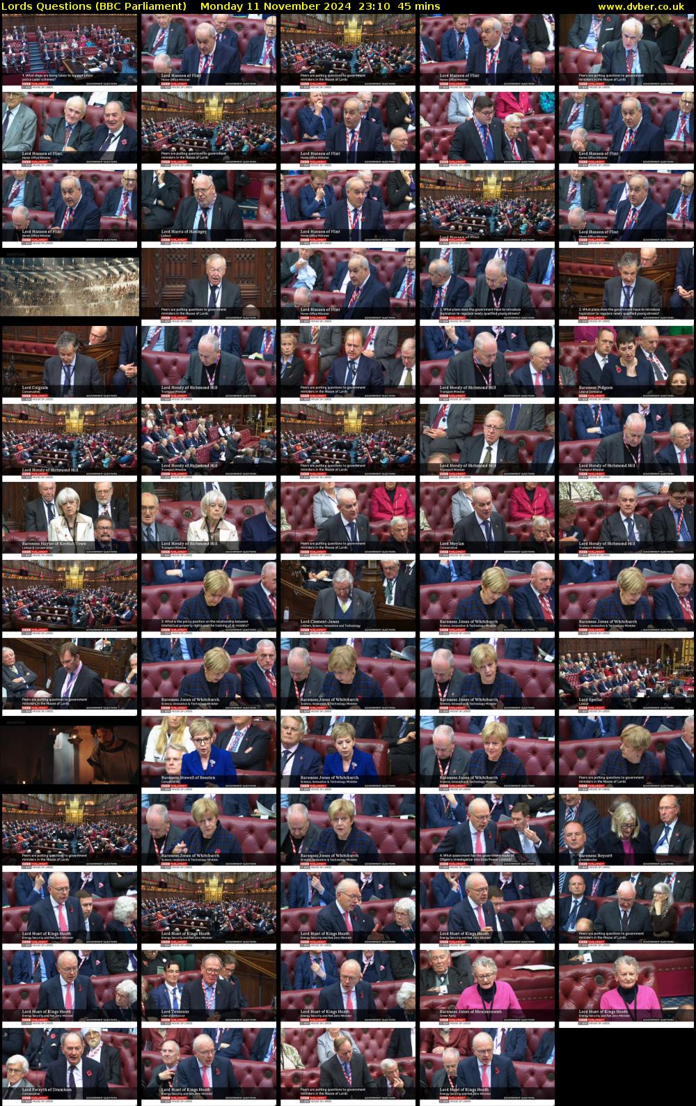 Lords Questions (BBC Parliament) Monday 11 November 2024 23:10 - 23:55