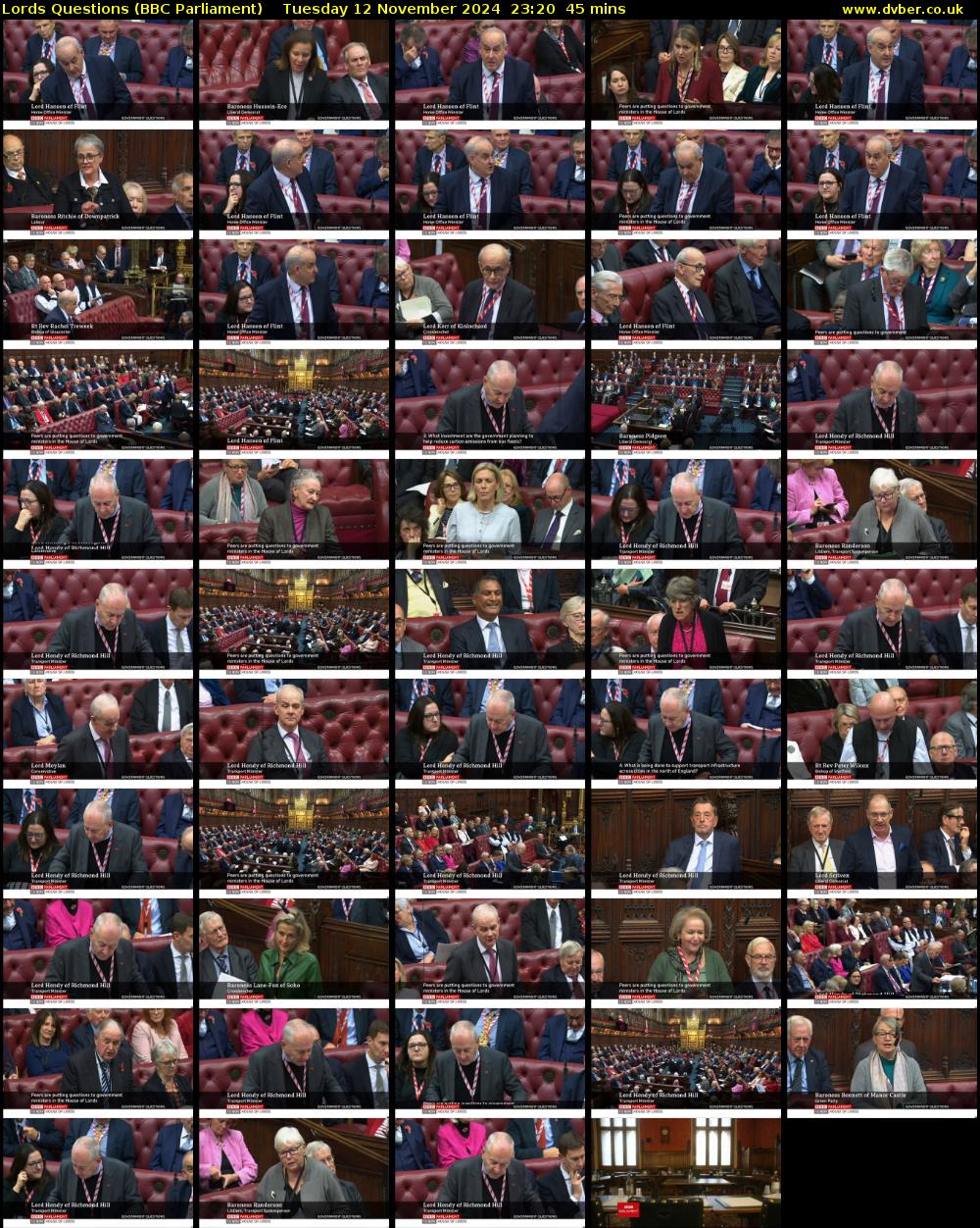 Lords Questions (BBC Parliament) Tuesday 12 November 2024 23:20 - 00:05