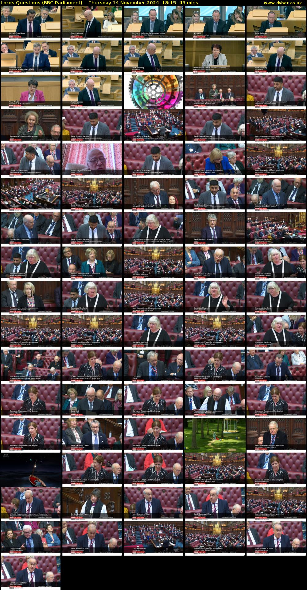 Lords Questions (BBC Parliament) Thursday 14 November 2024 18:15 - 19:00