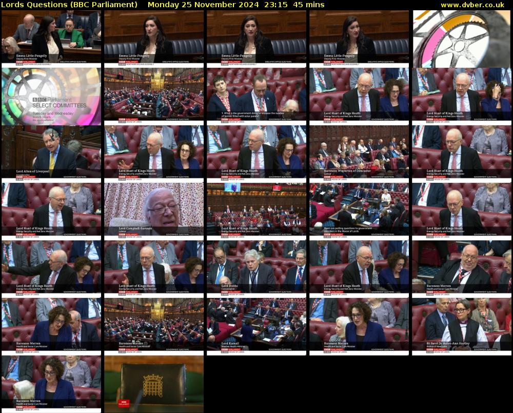 Lords Questions (BBC Parliament) Monday 25 November 2024 23:15 - 00:00