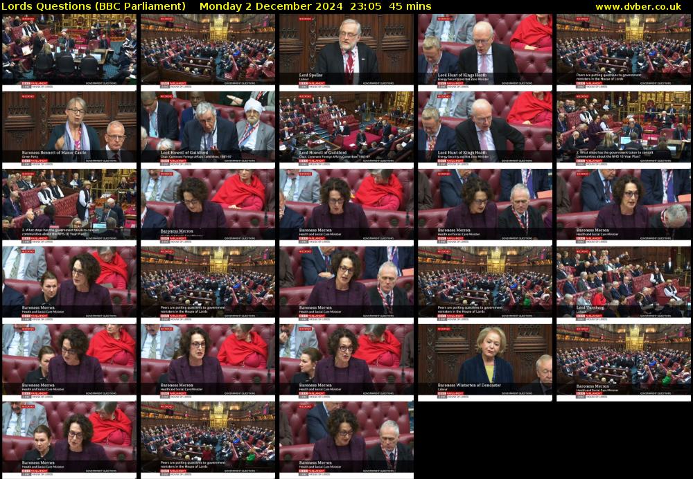Lords Questions (BBC Parliament) Monday 2 December 2024 23:05 - 23:50