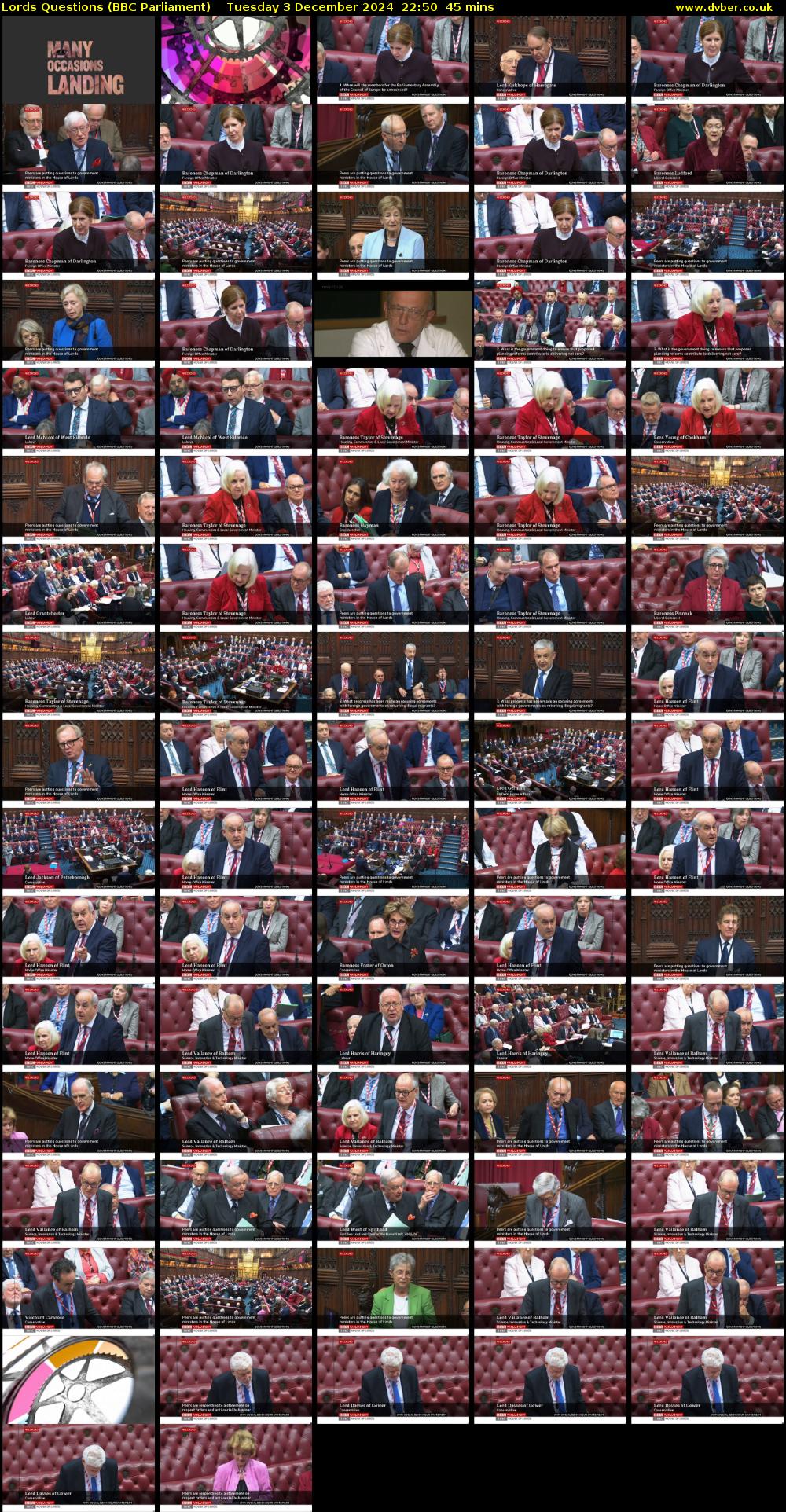Lords Questions (BBC Parliament) Tuesday 3 December 2024 22:50 - 23:35