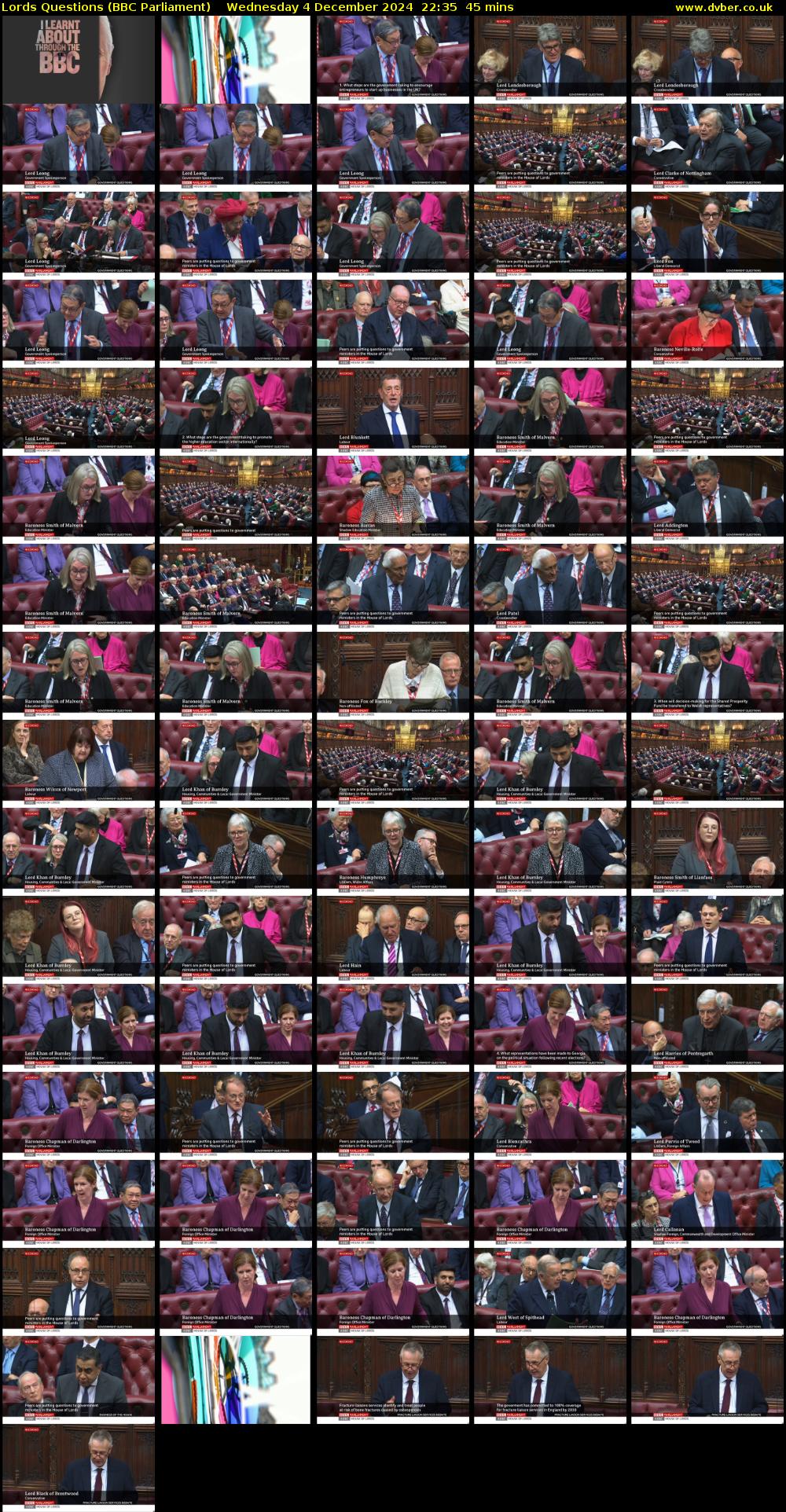 Lords Questions (BBC Parliament) Wednesday 4 December 2024 22:35 - 23:20