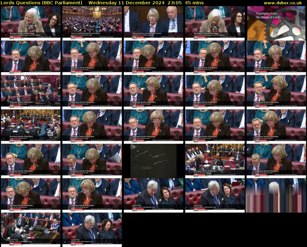 Lords Questions (BBC Parliament) Wednesday 11 December 2024 23:05 - 23:50