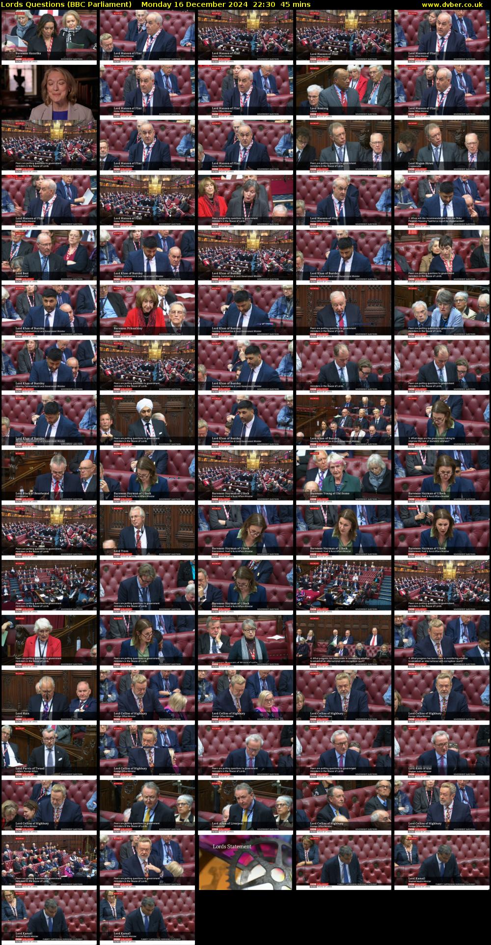 Lords Questions (BBC Parliament) Monday 16 December 2024 22:30 - 23:15