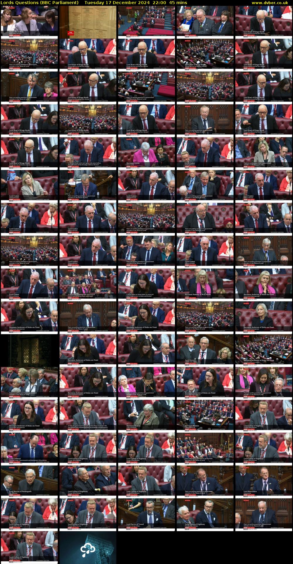 Lords Questions (BBC Parliament) Tuesday 17 December 2024 22:00 - 22:45
