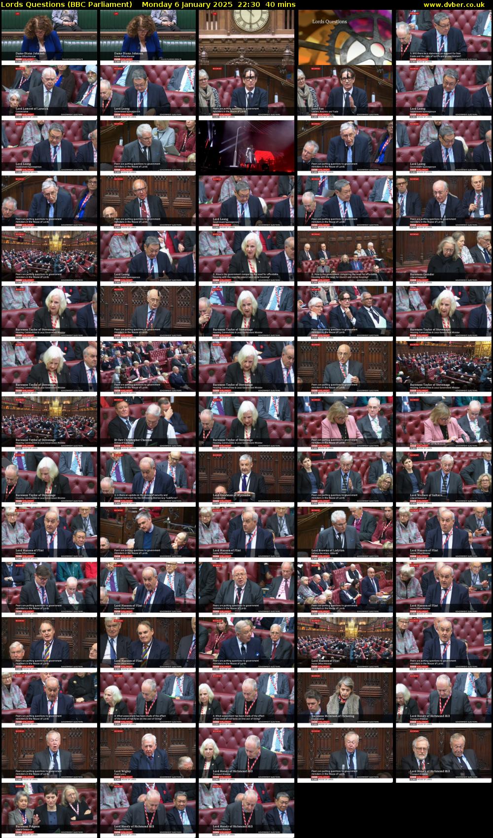 Lords Questions (BBC Parliament) Monday 6 January 2025 22:30 - 23:10