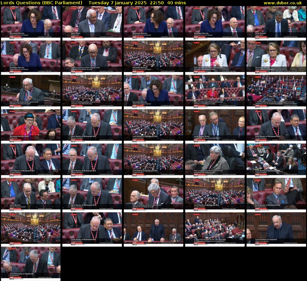 Lords Questions (BBC Parliament) Tuesday 7 January 2025 22:50 - 23:30