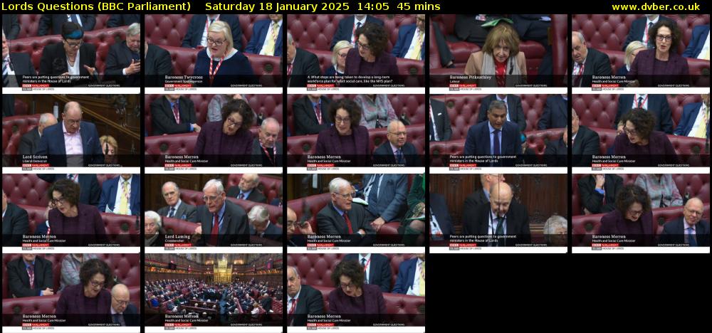 Lords Questions (BBC Parliament) Saturday 18 January 2025 14:05 - 14:50