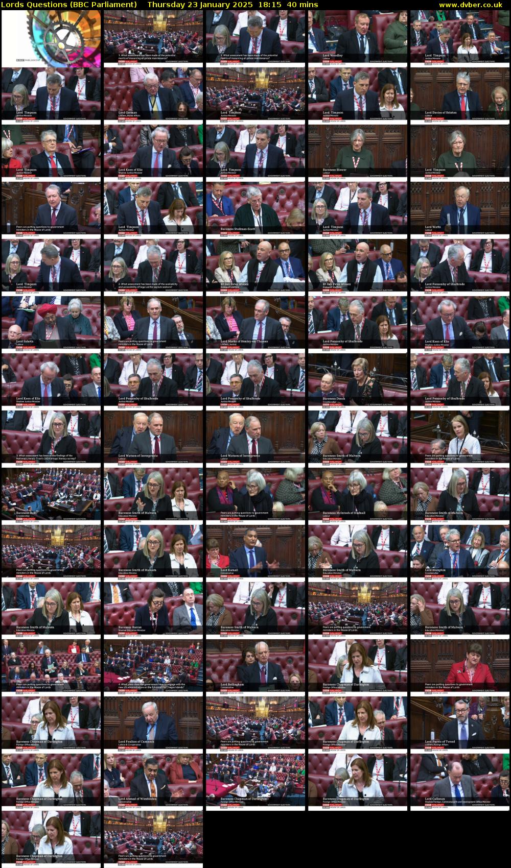 Lords Questions (BBC Parliament) Thursday 23 January 2025 18:15 - 18:55