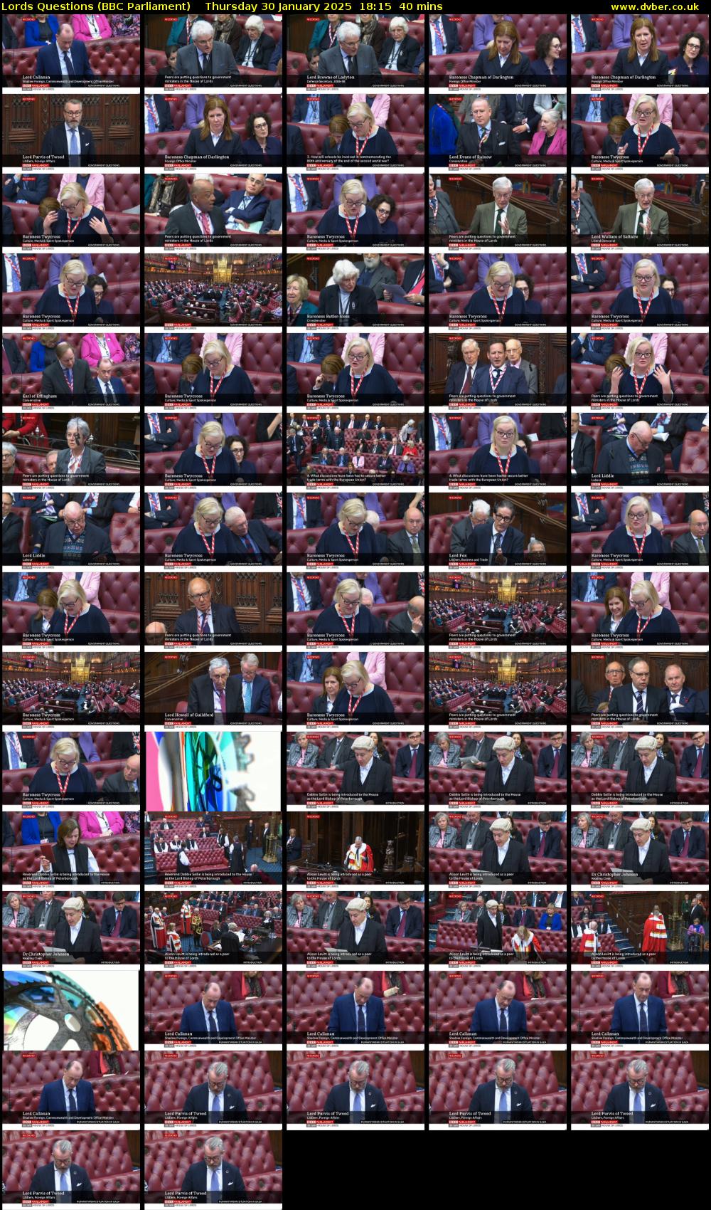 Lords Questions (BBC Parliament) Thursday 30 January 2025 18:15 - 18:55