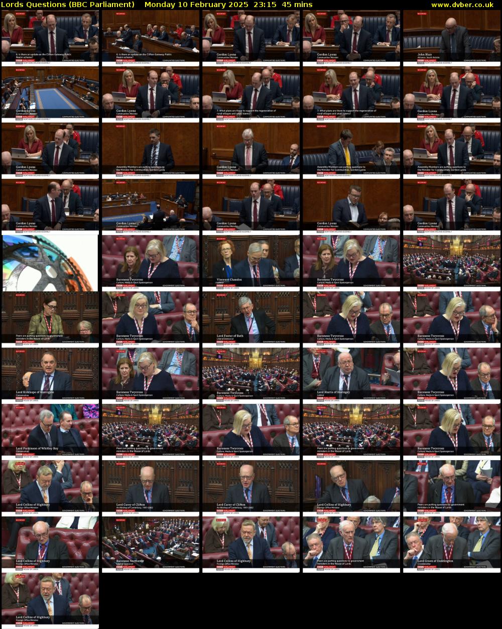 Lords Questions (BBC Parliament) Monday 10 February 2025 23:15 - 00:00