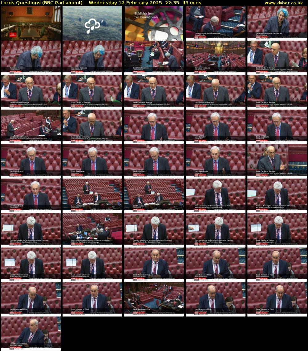 Lords Questions (BBC Parliament) Wednesday 12 February 2025 22:35 - 23:20
