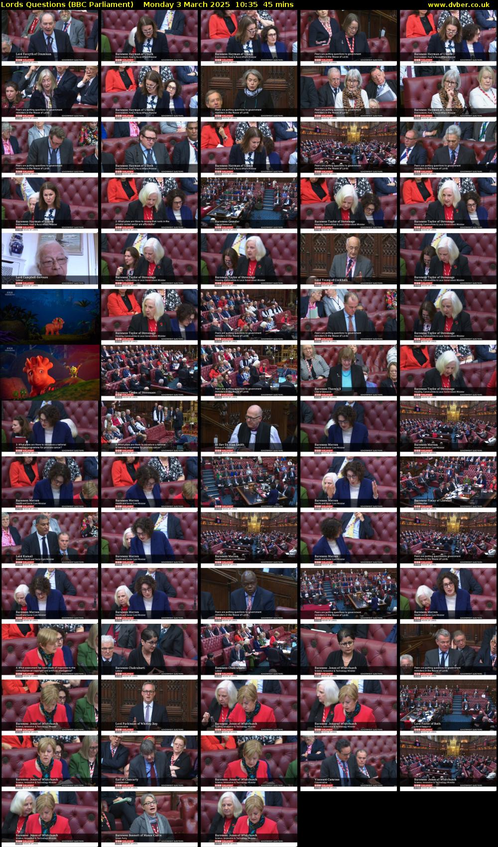 Lords Questions (BBC Parliament) Monday 3 March 2025 10:35 - 11:20