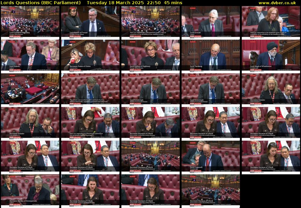 Lords Questions (BBC Parliament) Tuesday 18 March 2025 22:50 - 23:35