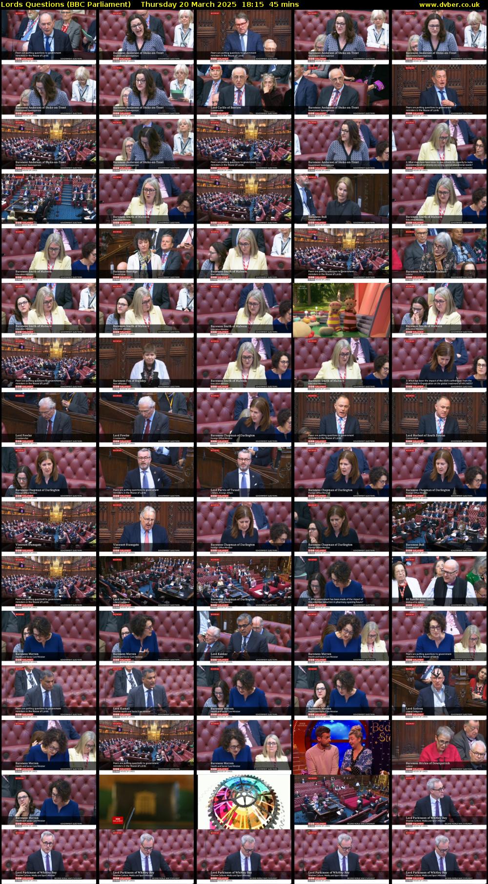 Lords Questions (BBC Parliament) Thursday 20 March 2025 18:15 - 19:00