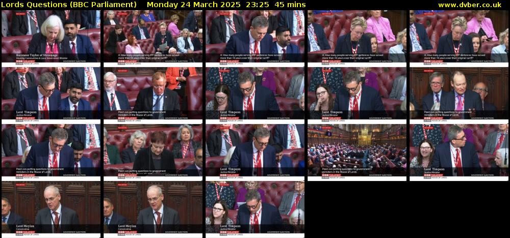 Lords Questions (BBC Parliament) Monday 24 March 2025 23:25 - 00:10