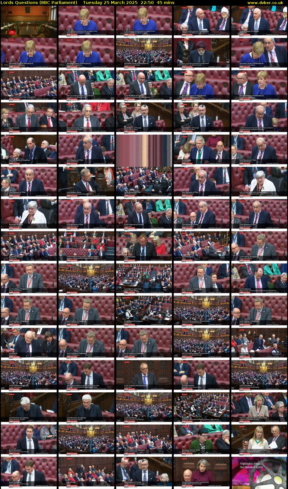 Lords Questions (BBC Parliament) Tuesday 25 March 2025 22:50 - 23:35