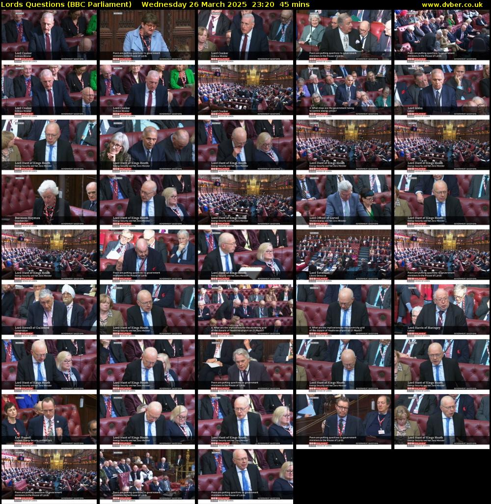 Lords Questions (BBC Parliament) Wednesday 26 March 2025 23:20 - 00:05