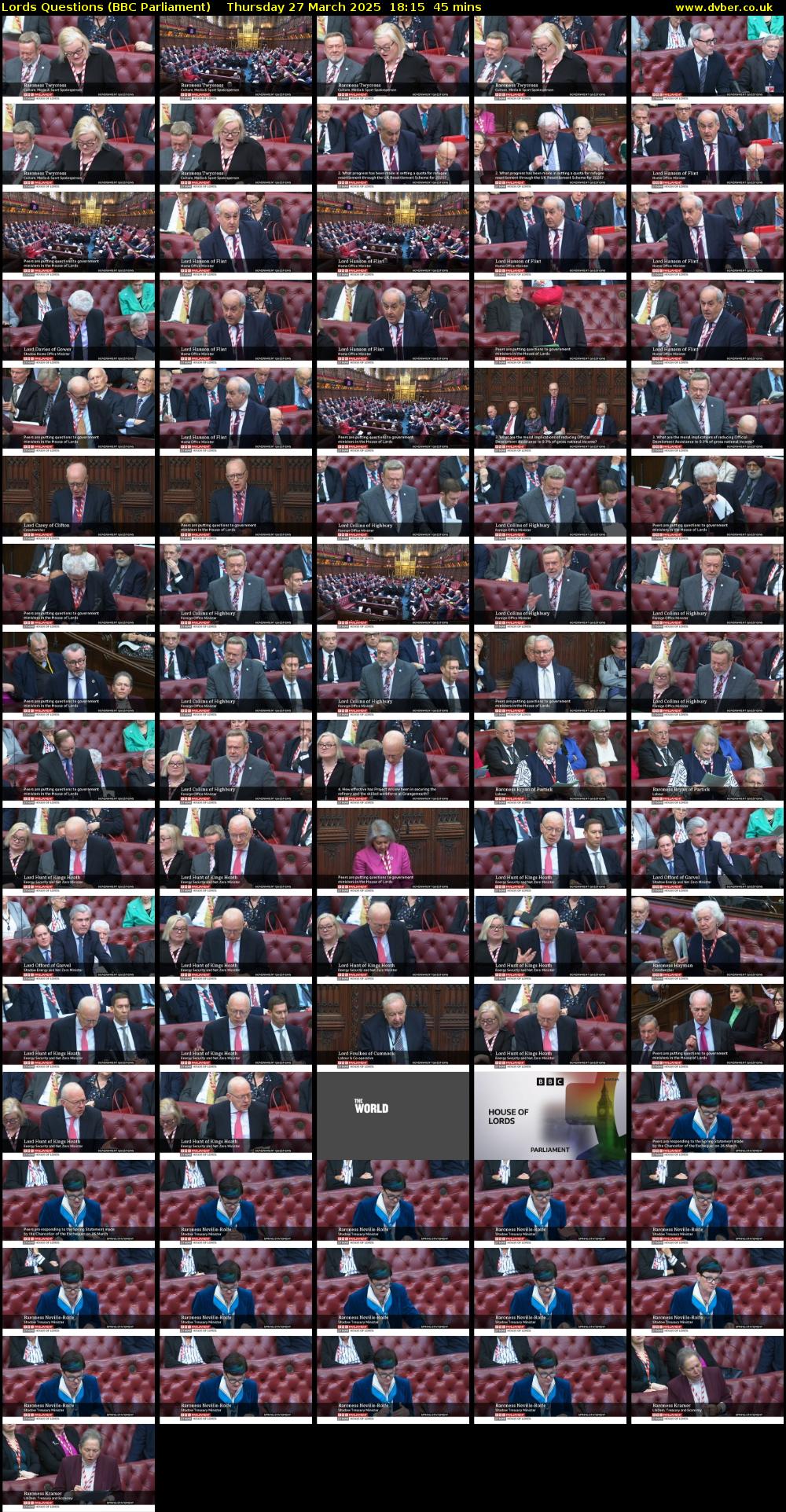 Lords Questions (BBC Parliament) Thursday 27 March 2025 18:15 - 19:00