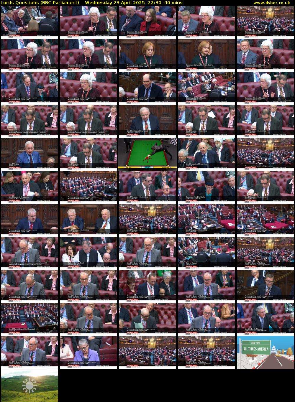 Lords Questions (BBC Parliament) Wednesday 23 April 2025 22:30 - 23:10