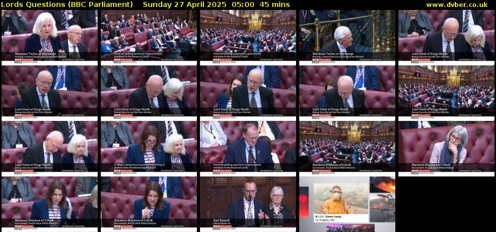 Lords Questions (BBC Parliament) Sunday 27 April 2025 05:00 - 05:45