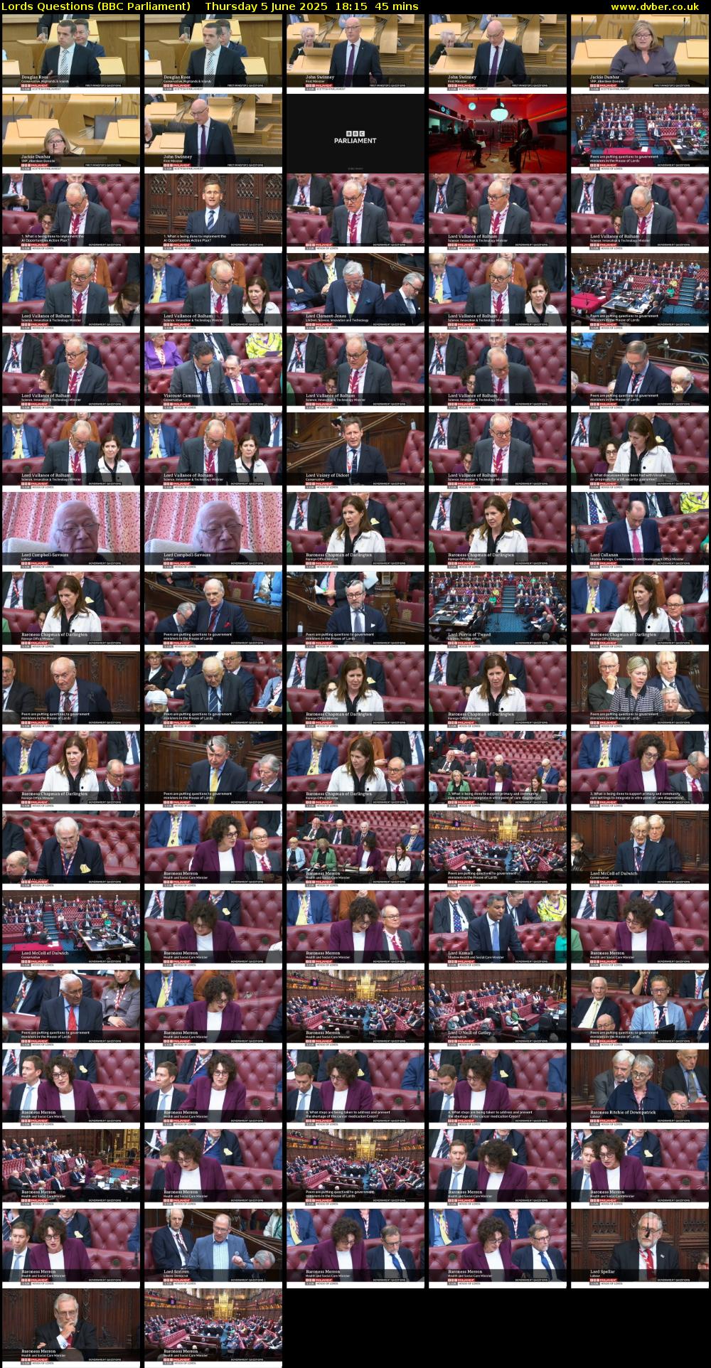 Lords Questions (BBC Parliament) Thursday 5 June 2025 18:15 - 19:00