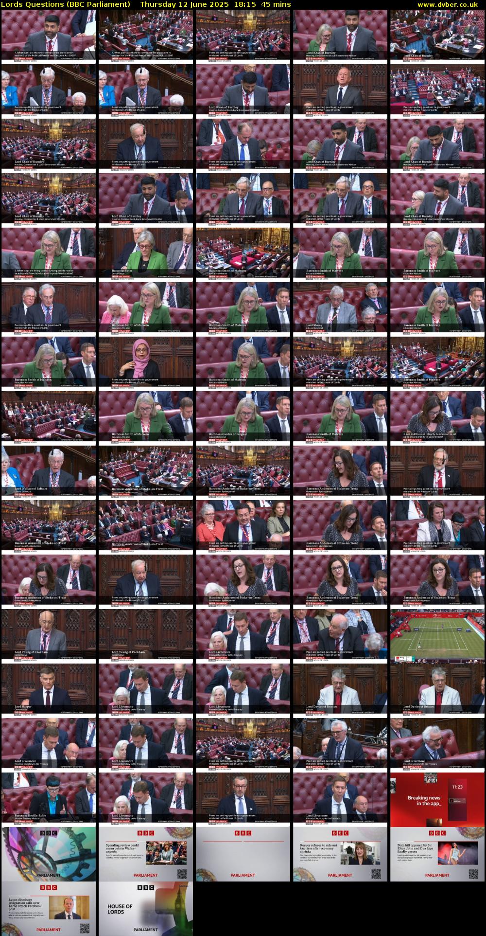 Lords Questions (BBC Parliament) Thursday 12 June 2025 18:15 - 19:00