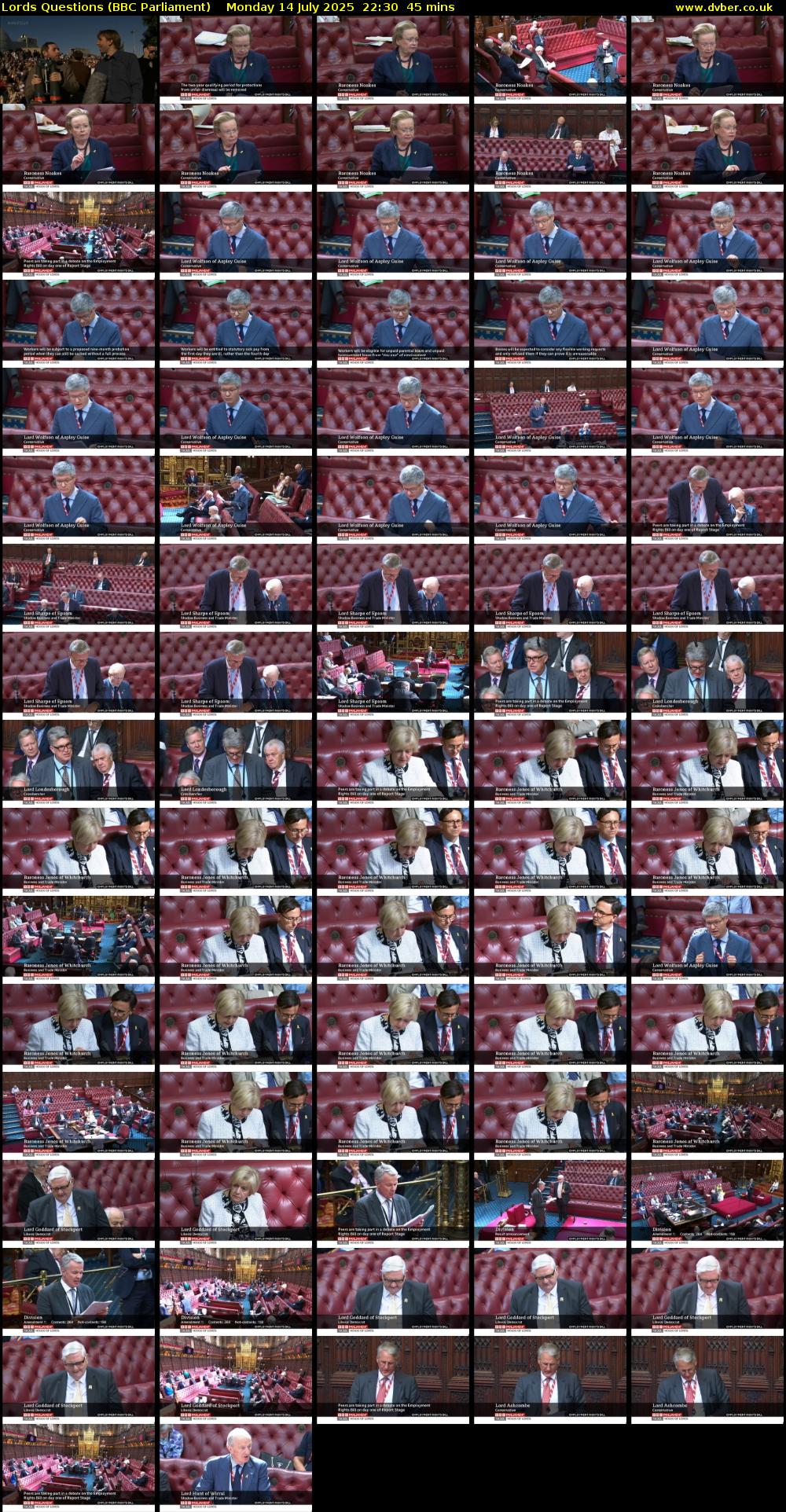 Lords Questions (BBC Parliament) Monday 14 July 2025 22:30 - 23:15